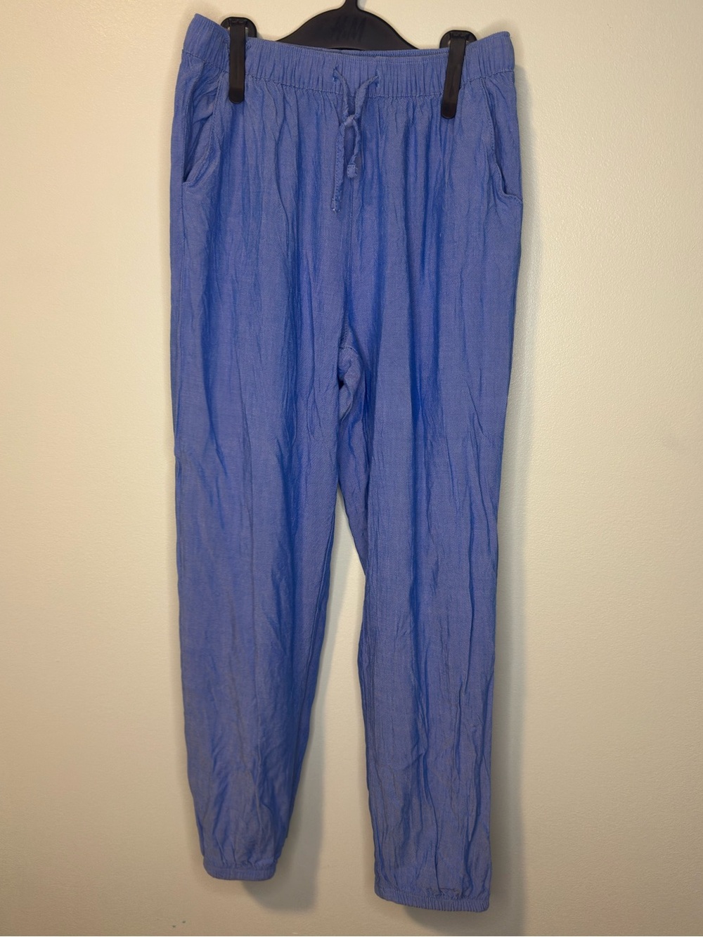 H&M Kids Cotton Jogger Pants Periwinkle Blue Crinkle Drawstring Size 10